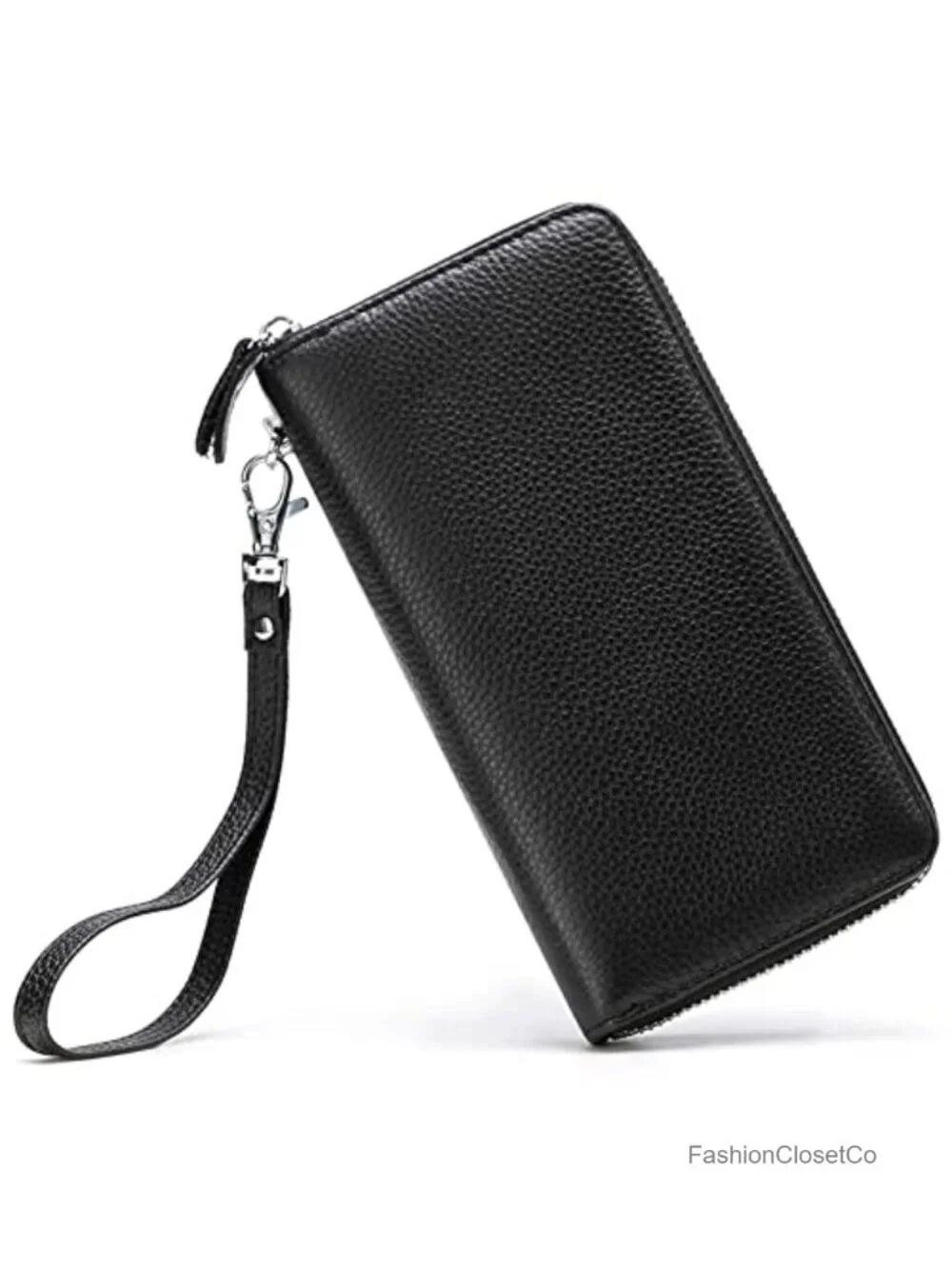 Genuine Leather RFID Blocking Zip Around Wallet Clutch Wristlet with Removable